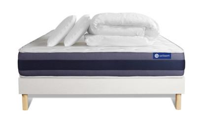 Pack lit complet 140x190 cm - Matelas + Sommier Blanc (en kit) + 2 oreillers + Couette - Actiflex Morpho
