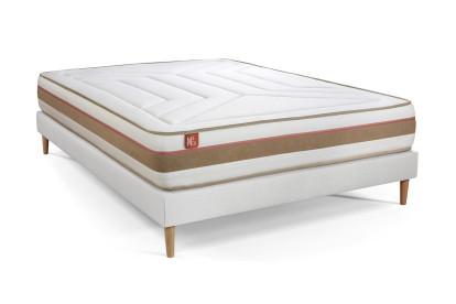 Pack lit complet 160x200 cm - Matelas + Sommier Blanc (en kit) + 2 oreillers + Couette - Le Tendre