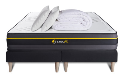 Pack lit complet 180x200 cm - Matelas + 2 Sommiers noirs + 2 oreillers + Couette - Active