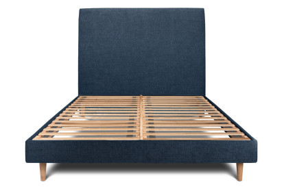 Lit 140x200 cm - Sommier à lattes H29 cm + tête de lit tapissée - Tissu Toile natté Bleu Océan