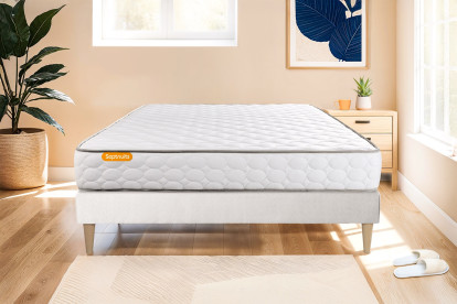 Ensemble Matelas Sommier 140x190 cm - Sommier Blanc (déjà monté) - Memo