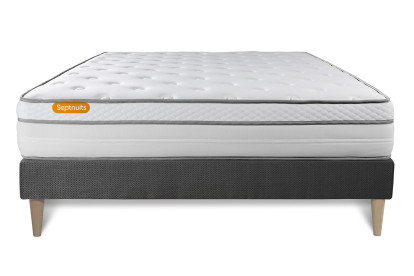 Ensemble Matelas Sommier 140x200 cm - Sommier Gris (en kit) - Memo Luxe