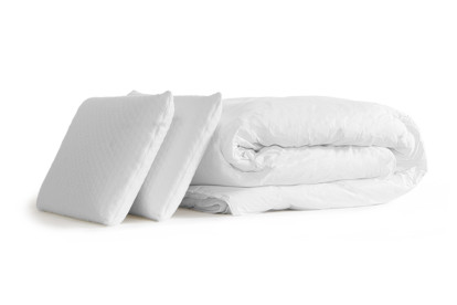 Pack lit complet 140x190 cm - Matelas + Sommier Blanc (en kit) + 2 oreillers + Couette - BodyFlex