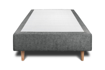 Lit 90x200 cm - Sommier tapissier H35 cm + tête de lit tapissée - Tissu Toile natté Gris Anthracite