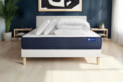 Pack lit complet 140x190 cm - Matelas + Sommier Blanc (en kit) + 2 oreillers + Couette - Actilatex Life
