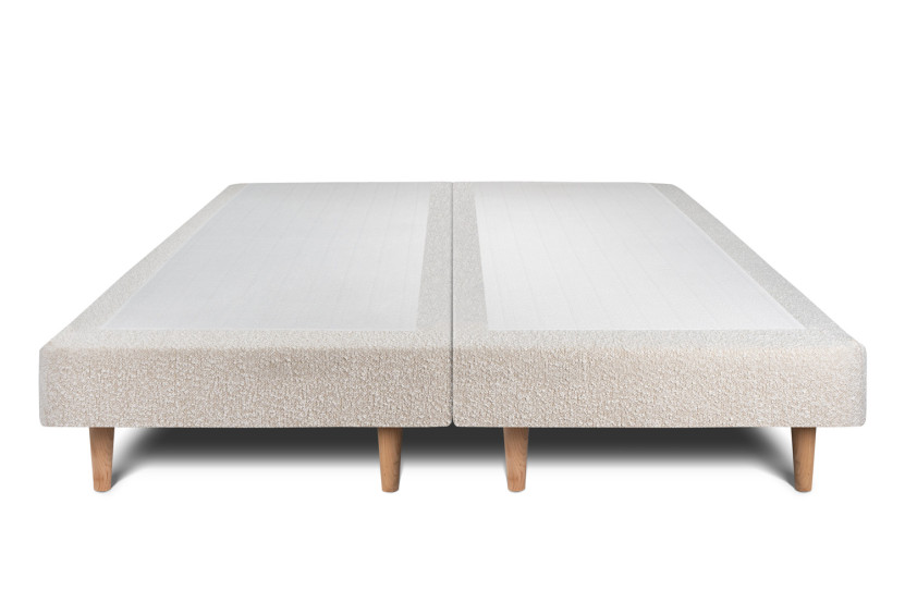 Lit 2x90x200 cm avec Tête de lit à lignes - Tissu Bouclette