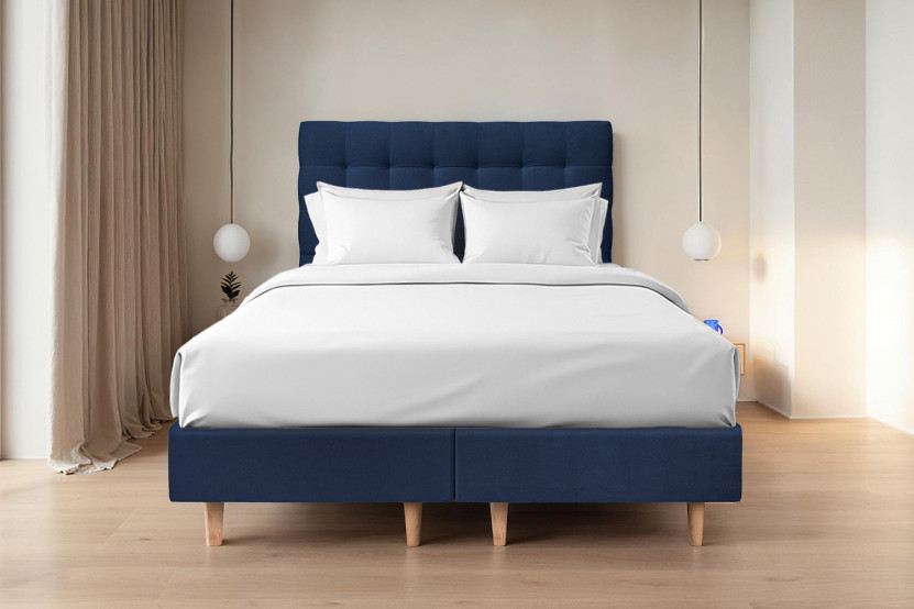 Lit 2x80x200 cm avec Tête de lit capitonnée - Tissu Velours