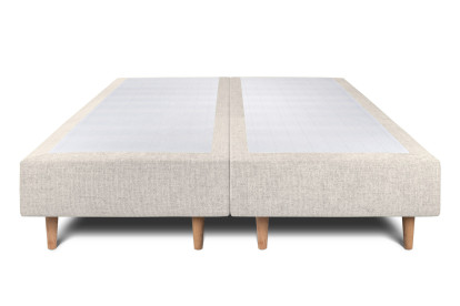 Lit 2x 100x200 cm - Sommier tapissier H35 cm + tête de lit capitonnée - Tissu Toile natté Beige Clair