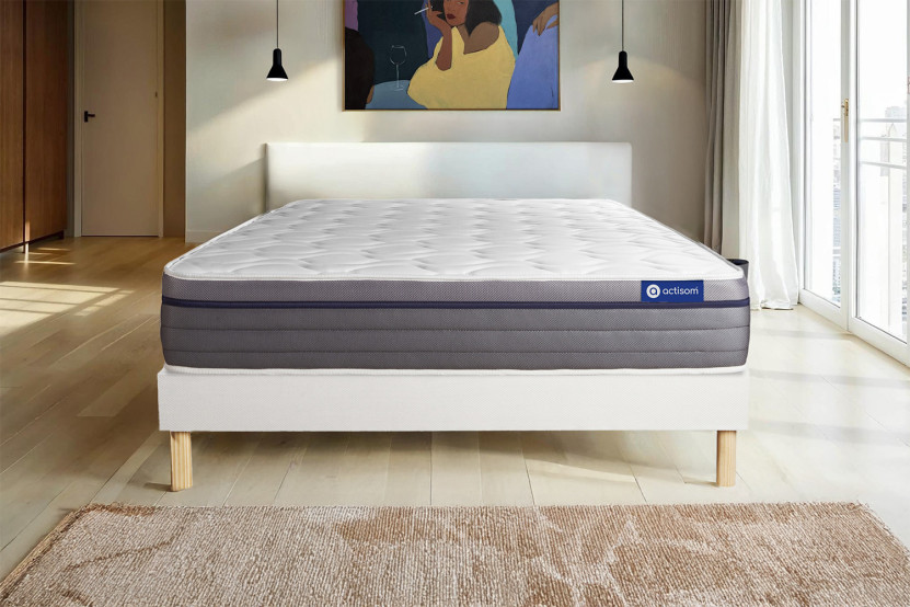 Ensemble Matelas Sommier 180x200 cm - Sommier Blanc (en kit) - ActiMemo Zen