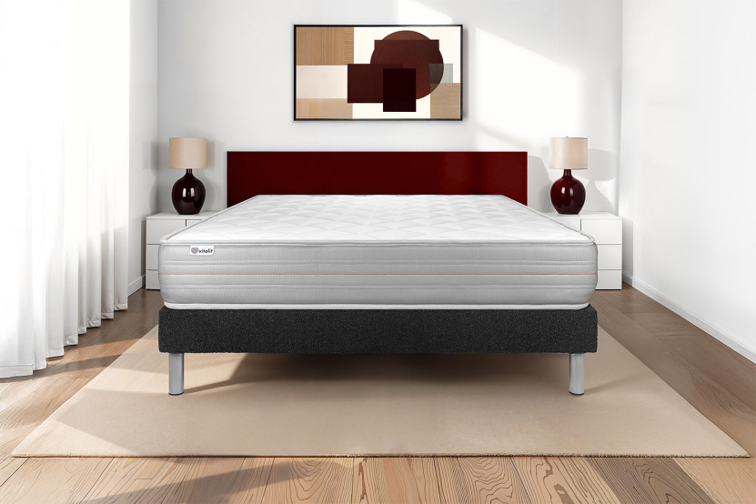 Ensemble Matelas Sommier 140x190 cm - Sommier Noir (déjà monté) - Vitalmemo