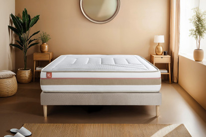 Ensemble Matelas Sommier 90x200 cm - Sommier Beige (en kit) - Le Tendre