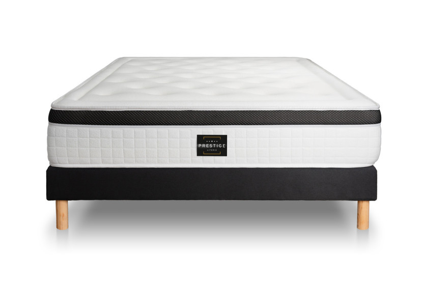 Ensemble Matelas Sommier 140x200 cm - Sommier Noir (déjà monté) - Privilège