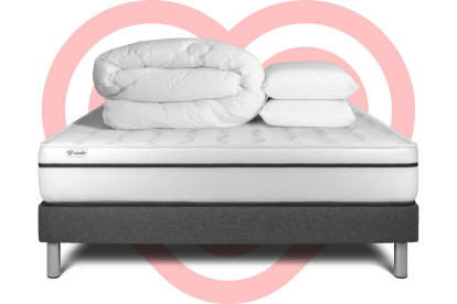 Pack lit complet 140x190 cm - Matelas + Sommier Gris (en kit) + 2 oreillers + Couette - Vital Spa