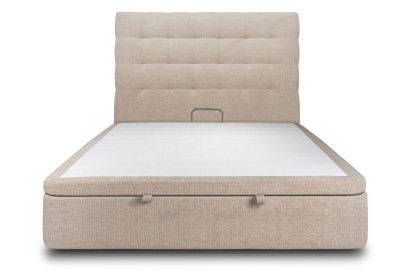 Lit coffre 160x200 cm avec Tête de lit capitonnée - Tissu Toile natté Beige Brun