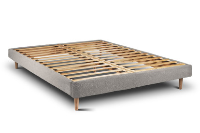 Lit 200x200 cm - Sommier à lattes H29 cm + tête de lit tapissée - Tissu Bouclette Gris