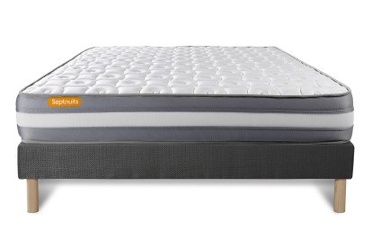 Ensemble Matelas Sommier 140x190 cm - Sommier Gris (déjà monté) - Memo Plus