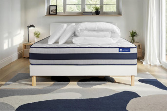 Pack lit complet 140x190 cm - Matelas + Sommier Blanc (en kit) + 2 oreillers + Couette - Actimemo Ergo
