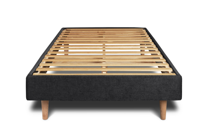 Lit 90x190 cm avec Tête de lit capitonnée - Tissu Toile natté
