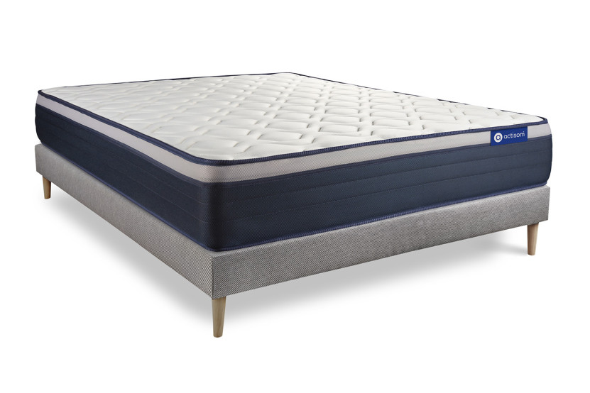 Ensemble Matelas Sommier 200x200 cm - Sommier Gris (en kit) - Actimemo Max