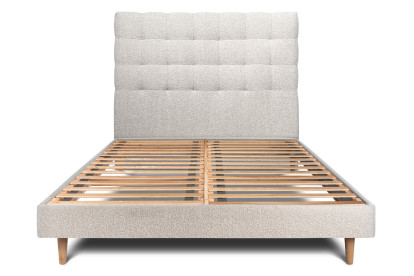 Lit 140x190 cm - Sommier à lattes H29 cm + tête de lit capitonnée - Tissu Bouclette Beige Clair