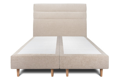 Lit 2x 80x200 cm - Sommier tapissier H35 cm + tête de lit à lignes - Tissu Toile natté Beige Brun