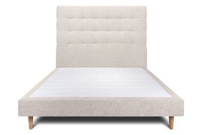Lit 160x200 cm - Sommier tapissier H29 cm + tête de lit capitonnée - Tissu Toile natté Beige Clair