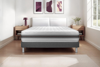 Ensemble Matelas Sommier 180x200 cm - Sommier Gris (en kit) - Vitalmemo Back