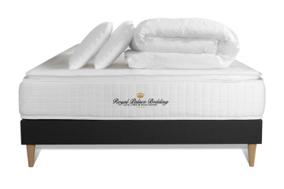Pack lit complet 200x200 cm - Matelas + Sommier Noir (en kit) + 2 oreillers + Couette - George V