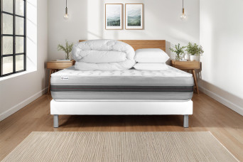 Pack lit complet 200x200 cm - Matelas + Sommier Blanc (en kit) + 2 oreillers + Couette - Vitalspring Recover