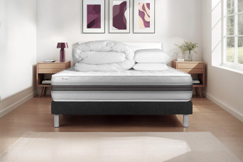 Pack lit complet 160x200 cm - Matelas + Sommier Noir (en kit) + 2 oreillers + Couette - Vitalmemo Back
