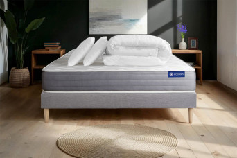 Pack lit complet 160x200 cm - Matelas + Sommier Gris (en kit) + 2 oreillers + Couette - Actilatex Dream