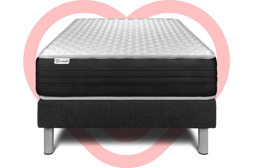 Ensemble Matelas Sommier 90x200 cm - Sommier Noir (en kit) - Vitalmemo One