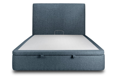 Lit coffre 140x200 cm avec Tête de lit tapissée - Tissu Bouclette Bleu