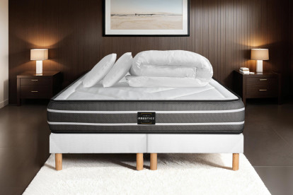 Pack lit complet 200x200 cm - Matelas + 2 Sommiers Blancs + 2 oreillers + Couette - Exclusive