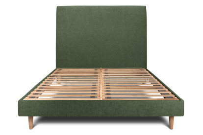 Lit 135x190 cm - Sommier à lattes H29 cm + tête de lit tapissée - Tissu Toile natté Vert Kaki