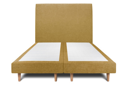 Lit 2x 80x200 cm - Sommier tapissier H29 cm + tête de lit tapissée - Tissu Toile natté Jaune