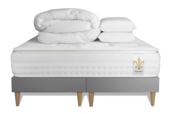 Pack lit complet 180x200 cm - Matelas + 2 Sommiers Gris + 2 oreillers + Couette - Vingt-Huit PLUS