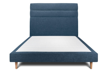 Lit 135x190 cm - Sommier tapissier H29 cm + tête de lit à lignes - Tissu Toile natté Bleu Océan