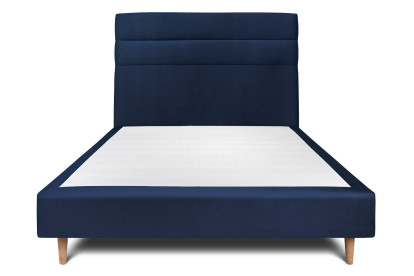 Lit 135x190 cm - Sommier tapissier H35 cm + tête de lit à lignes - Tissu Velours Bleu Océan