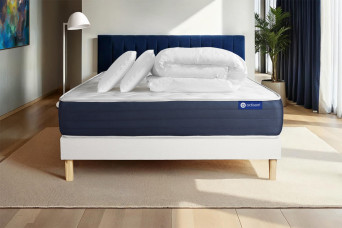 Pack lit complet 200x200 cm - Matelas + Sommier Blanc (en kit) + 2 oreillers + Couette - Actilatex Sleep