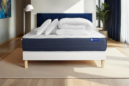 Pack lit complet 200x200 cm - Matelas + Sommier Blanc (en kit) + 2 oreillers + Couette - Actilatex Sleep