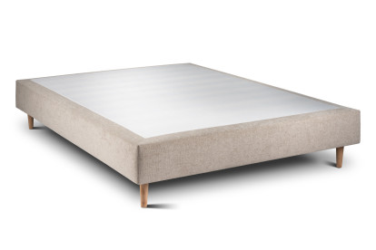 Lit 140x190 cm - Sommier tapissier H35 cm + tête de lit tapissée - Tissu Toile natté Beige Brun