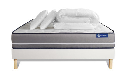 Pack lit complet 140x200 cm - Matelas + Sommier Blanc (en kit) + 2 oreillers + Couette - Actilatex Pur