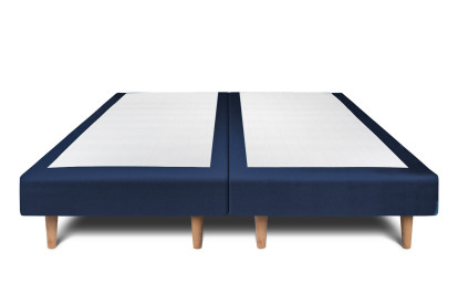 Lit 2x 90x200 cm - Sommier tapissier H29 cm + tête de lit à lignes - Tissu Velours Bleu Océan