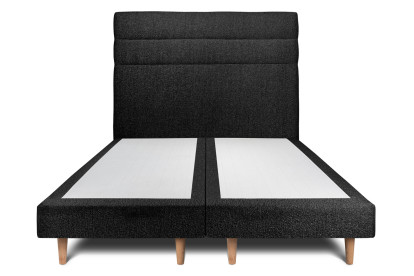 Lit 2x 80x200 cm - Sommier tapissier H29 cm + tête de lit à lignes - Tissu Bouclette Noir