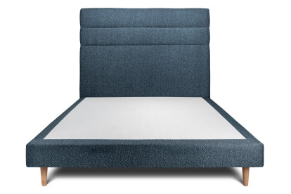 Lit 135x190 cm - Sommier tapissier H29 cm + tête de lit à lignes - Tissu Bouclette Bleu