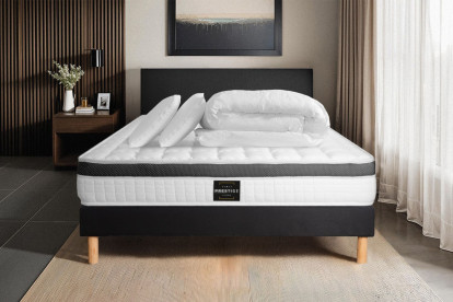 Pack lit complet 160x200 cm - Matelas + Sommier Noir + 2 oreillers + Couette - Supérieur