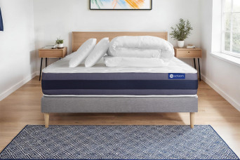 Pack lit complet 140x200 cm - Matelas + Sommier Gris (en kit) + 2 oreillers + Couette - Actimemo Morpho