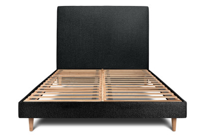 Lit 160x200 cm - Sommier à lattes H29 cm + tête de lit tapissée - Tissu Bouclette Noir