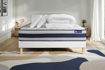 Pack lit complet 160x200 cm - Matelas + Sommier Blanc (en kit) + 2 oreillers + Couette - Actilatex Ergo